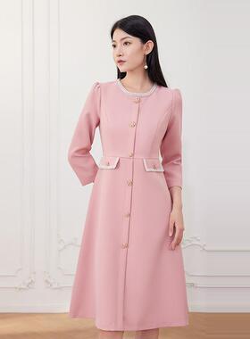 希区瑞普优雅粉色收腰显瘦设计感高级感名媛小香风连衣裙F1832