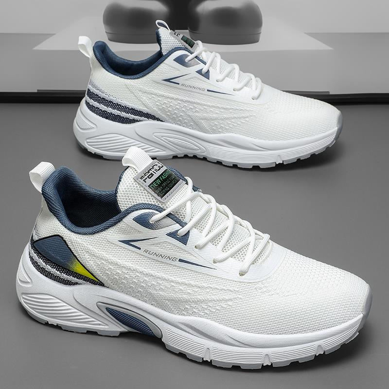 男鞋秋季飞织网面透气薄款休闲跑步鞋学生轻便软底白色运动老爹鞋