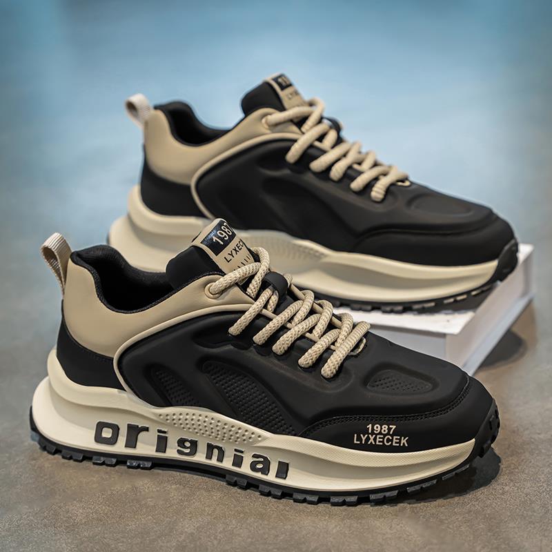 潮牌男鞋2025新款秋季黑色百搭休闲运动鞋青少年跑步厚底老爹潮鞋