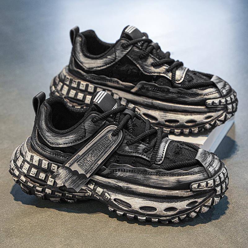 小众男鞋秋季潮牌休闲轮胎底增高老爹鞋夏季跑步运动黑色厚底潮鞋