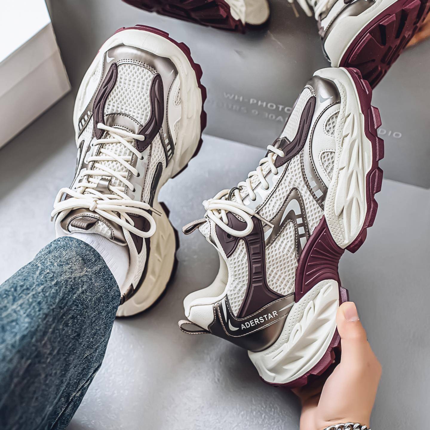 莆田男鞋夏季青少年休闲跑步运动鞋2025新款网面透气增高老爹潮鞋