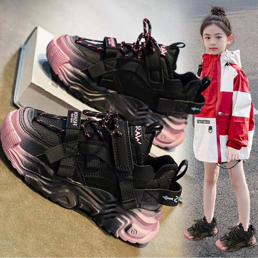 女童运动鞋2025秋季款儿童透气二棉鞋中大童软底跑步鞋女孩老爹鞋