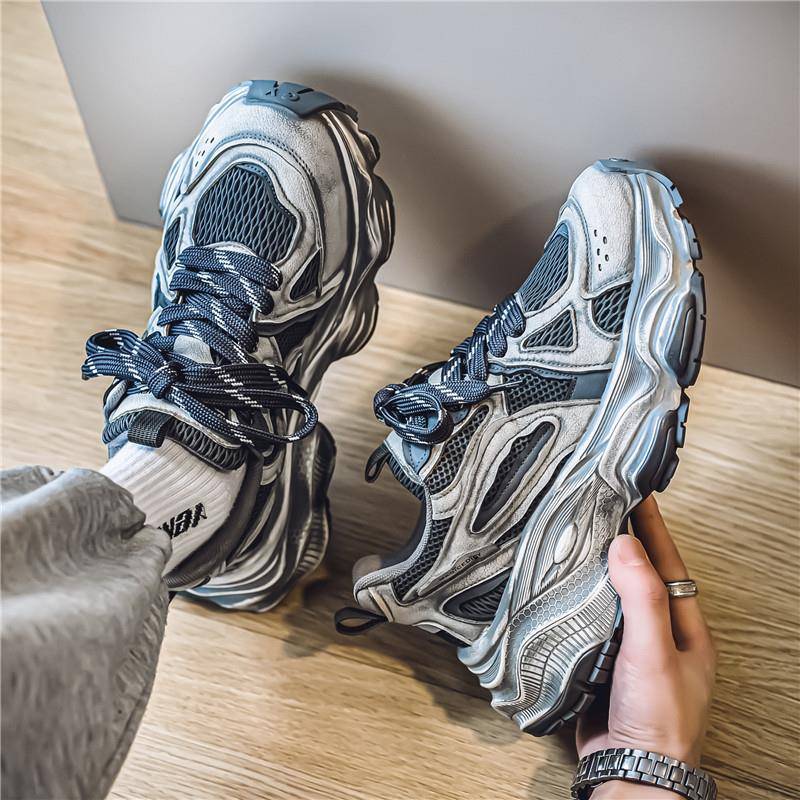 潮牌男鞋秋季青少年潮流高级感做旧老爹鞋休闲跑步厚底增高运动鞋