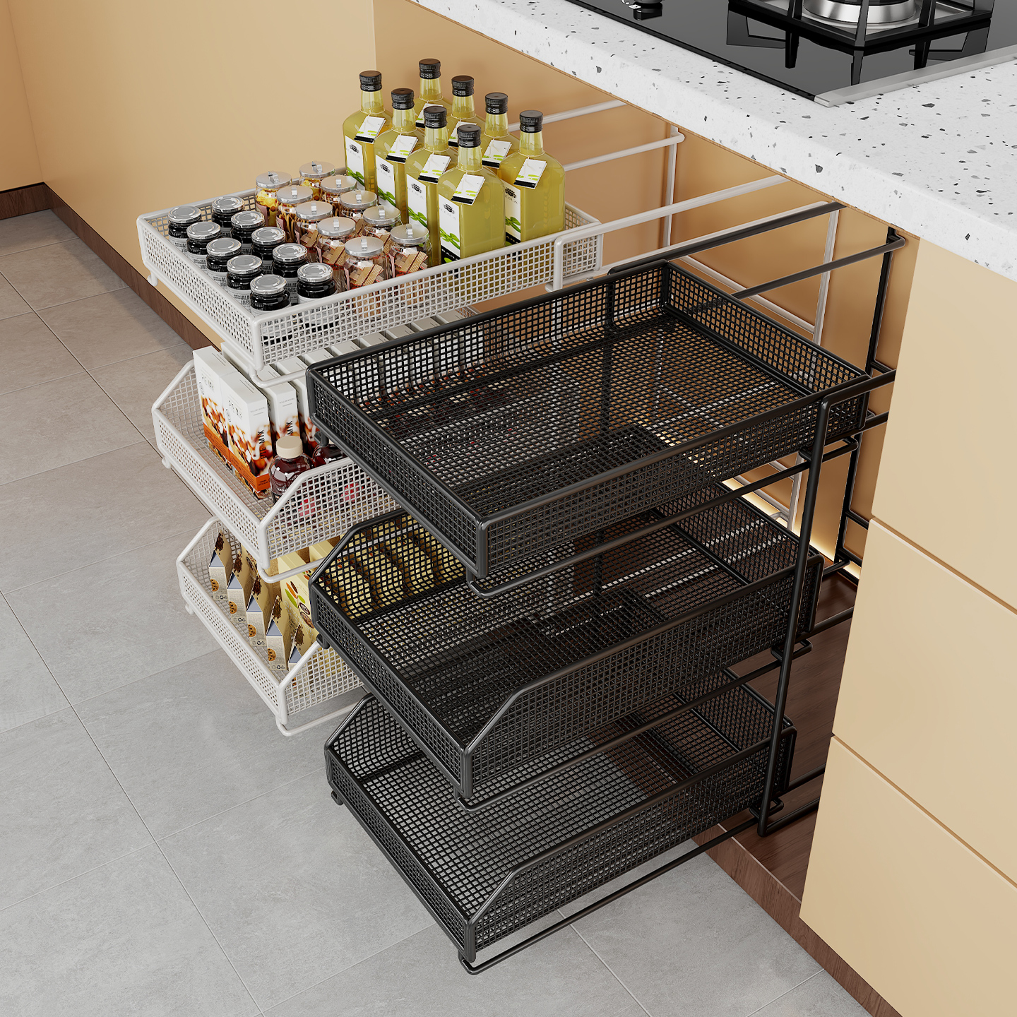 厨房下水槽置物架抽拉式橱柜内分层架多功能新款抽屉收纳拉篮