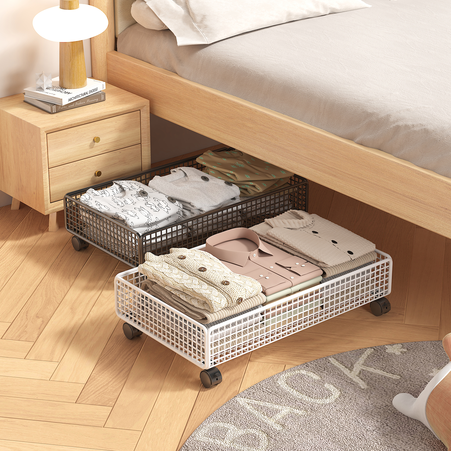 床底收纳箱扁平抽拉柜电视柜下置物架沙发底下带滑轮鞋子储物盒子