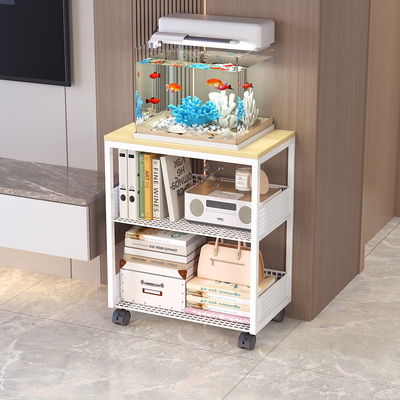 电视柜旁边置物架客厅小鱼缸架多层收纳架落地可移动小推车边几架