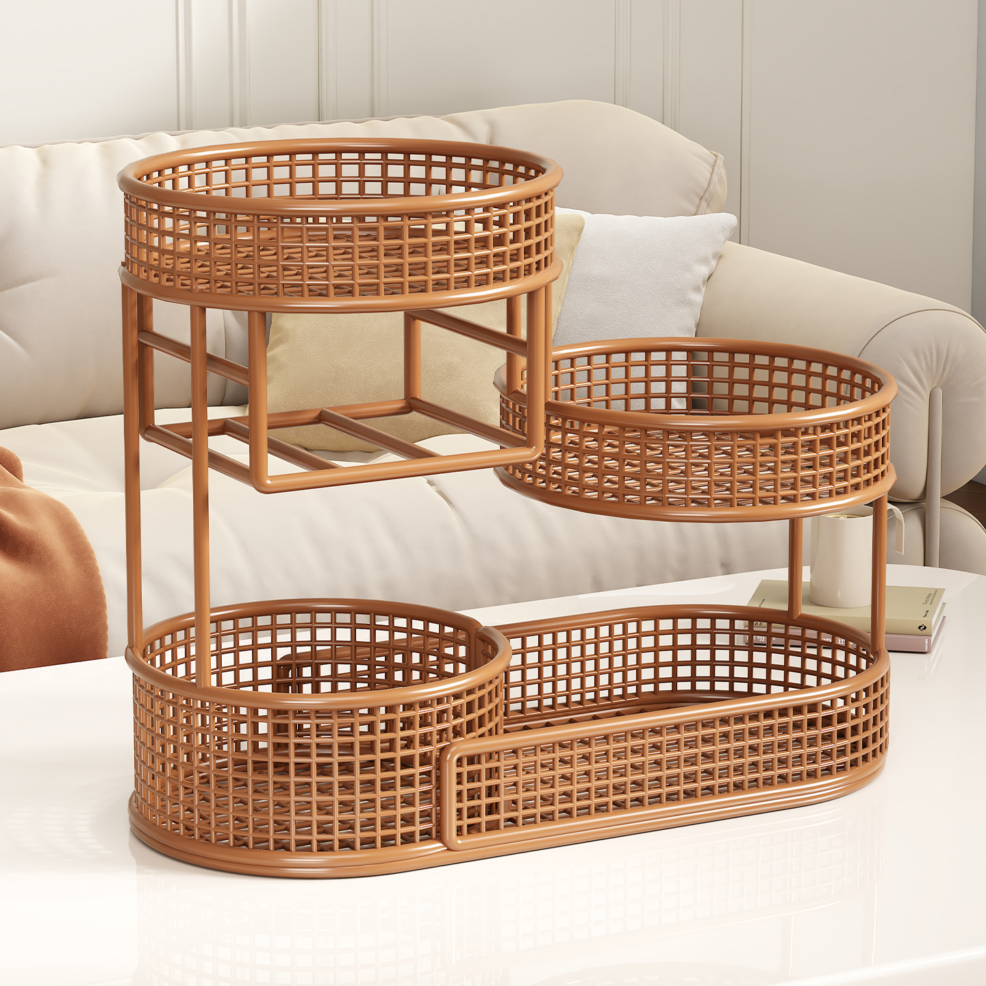 中古风水果盘家用客厅置物架子茶几收纳多层零食摆放盘水果篮果盘