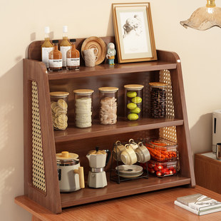 桌面置物架实木家用台面零食分层收纳架厨房餐桌上多层茶包整理架