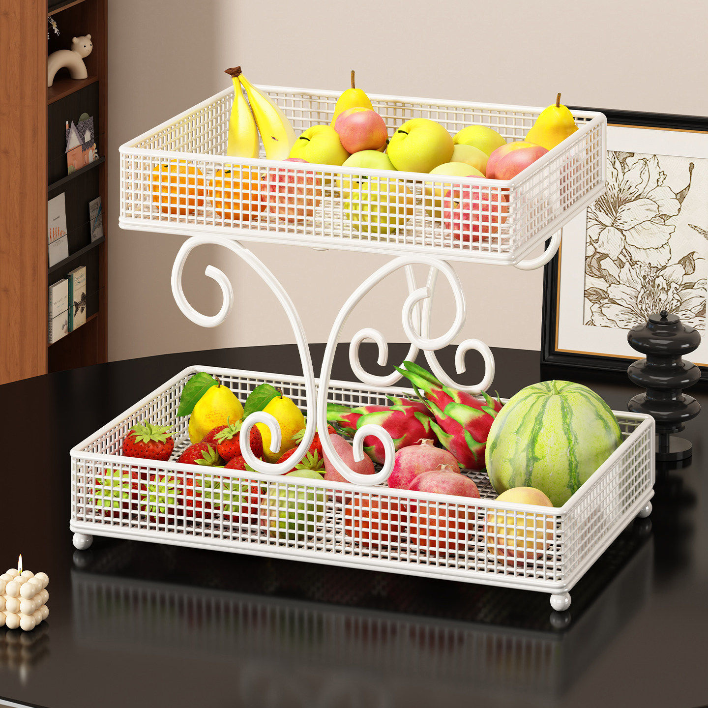 水果盘客厅家用水果筐铁艺多层干果零食摆放盘餐桌多层水果置物架