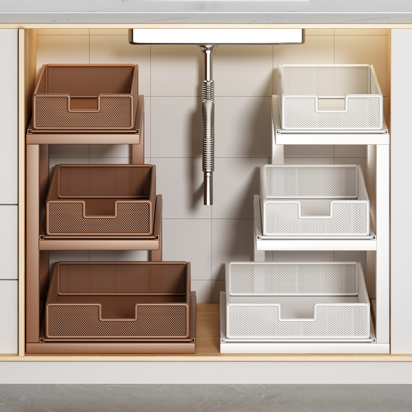 下水槽置物架抽拉式卫生间洗手台下收纳架浴室柜子分层架多层拉篮