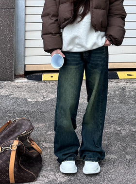 我叫得仔基础四季款水洗做旧直筒牛仔裤男女宽松阔腿百搭垂感长裤