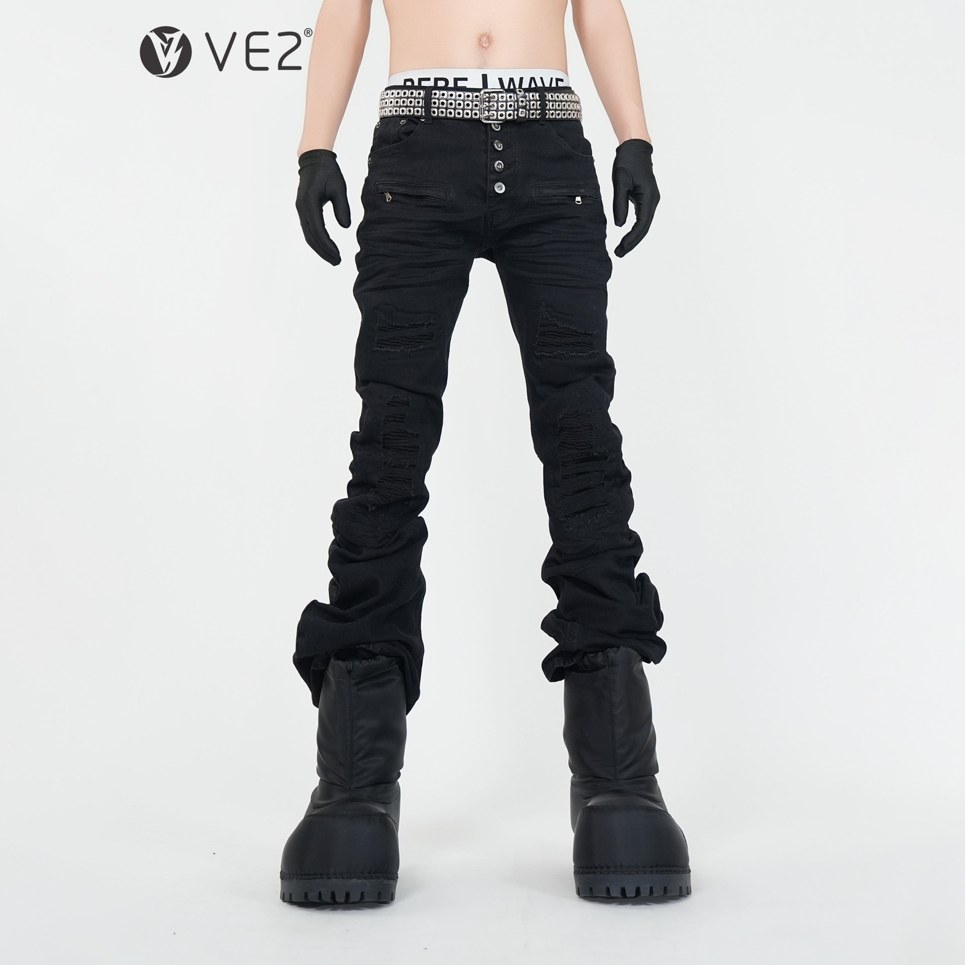 美式RO风破坏褶皱牛仔裤潮