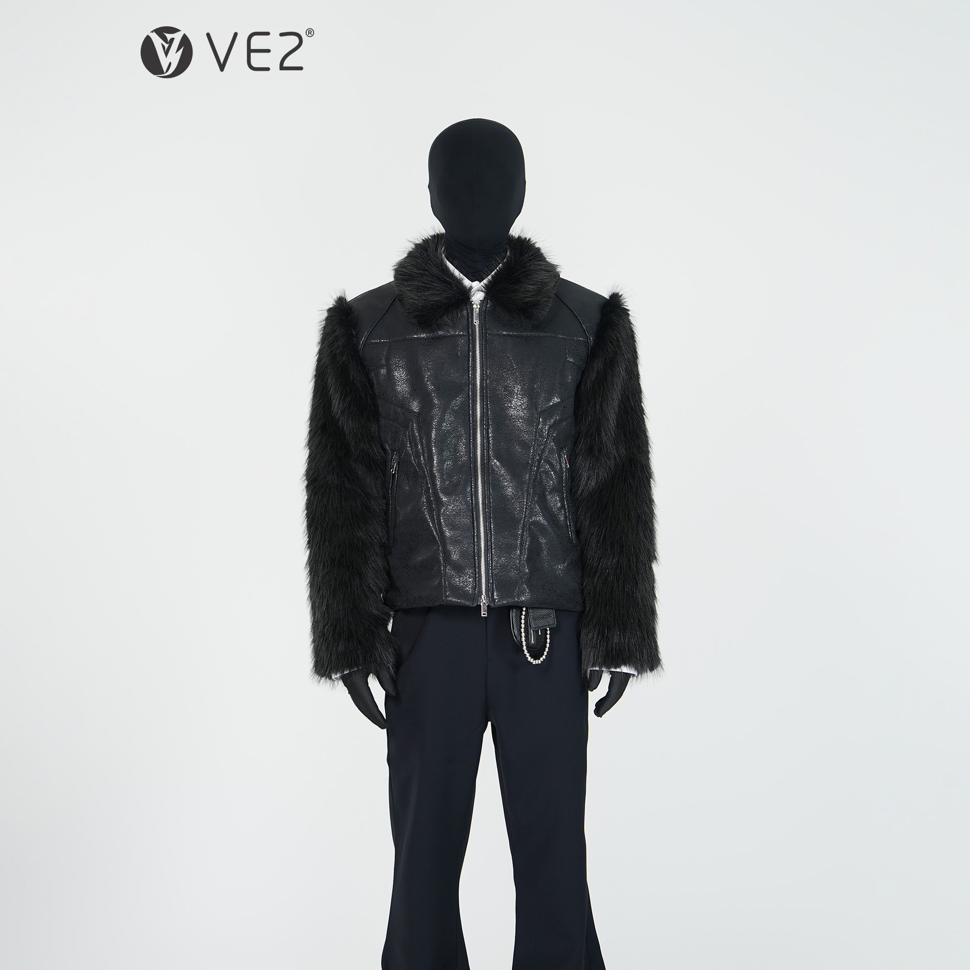 VE22025高定秀场PU皮拼接皮衣