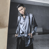 男潮流修身 四季 高级感仿丝亮面衬衣痞帅光面衬衫 顺滑丝质衬衣纯色