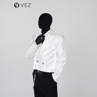 夹克 垫肩西服外套男模舞台演出西装 VE2 先锋秀场液态渐变亮面短款