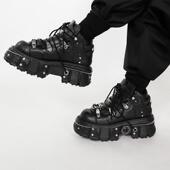 小众7cm增高坦克底真皮朋克鞋 暗黑亚文化赛博朋克机车皮鞋 重金属