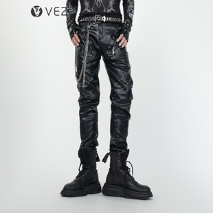 显瘦弹力小脚机车裤 修身 暗黑哥特朋克舞台摇滚秋冬重磅PU皮裤 VE2