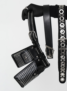 VE2 高级感赛博朋克机车腰带腰包PU皮手机包先锋嘻哈说唱哥特皮带