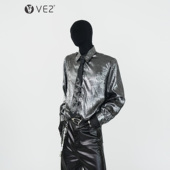 衬衫 VE2 高级感银丝龙纹手打领带亮闪舞台长袖 男夜店蹦迪垂感衬衣