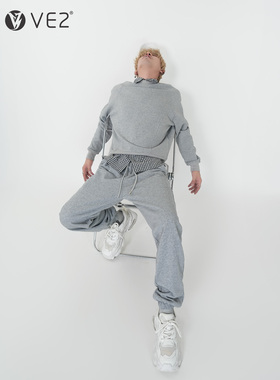 VE2 秋上新550G重磅花灰色束脚卫裤男女美式休闲运动裤百搭小脚裤