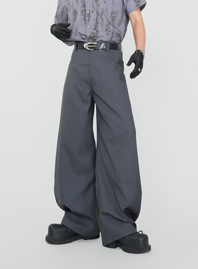 VE2 四季百搭灰色简约cleanfit弯刀裤男免烫廓形西装裤抗皱阔腿裤