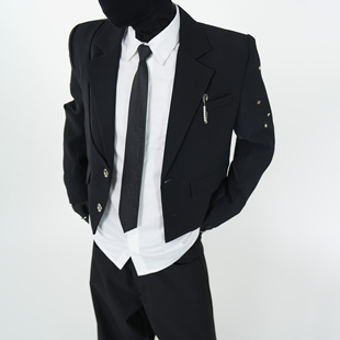 VE2 高定廓形短款西装外套结构拼接垫肩西服上衣男团演出服礼服潮