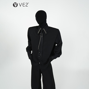 男可拆卸垫肩开衫 衬衫 内搭抗皱领带衬衣 高级感先锋直角肩长袖 VE2