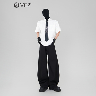 男免打结山本领带白色抗皱正肩衬衣潮 衬衫 VE2 结构设计感免烫短袖