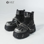 VE2 重金属赛博朋克厚底增高小众骑士靴男鞋 亚文化哥特铆钉马丁靴