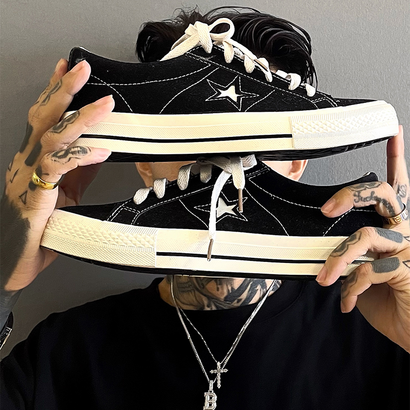 我叫得仔经典板鞋休闲滑板鞋男学生黑色星星帆布鞋百搭潮流平底鞋