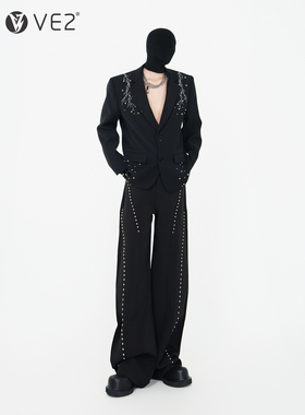 VE2 高级感铆钉赛博朋克西服套装男垫肩西装外套西裤二件套高定款