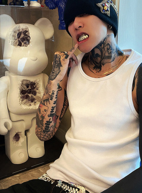 我叫得仔 粗螺纹重磅汗背心男夏基础黑色白色紧身背心无袖T恤坎肩