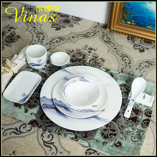 新中式酒店陶瓷套装餐厅饭盘圆碟子平盘西餐家用餐具厨房套装会所