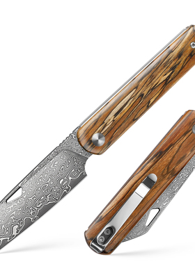 大马士革折叠刀水果刀锋利高硬度高碳vg10钢芯便携木柄家用户外刀