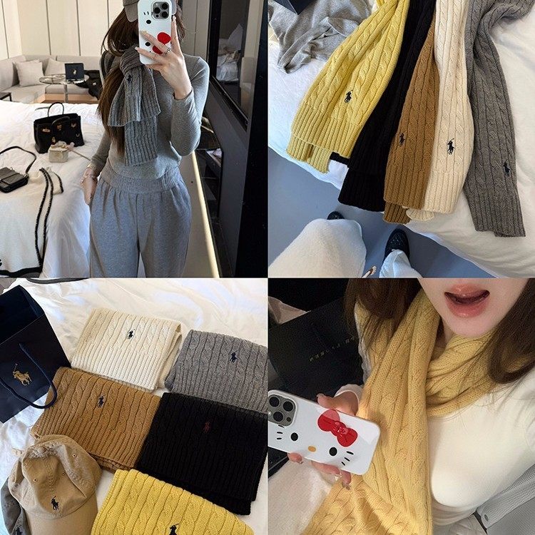 NAOAO搭配王者本期b入纯色 小马标含30%羊毛针织围巾自留款麻花女