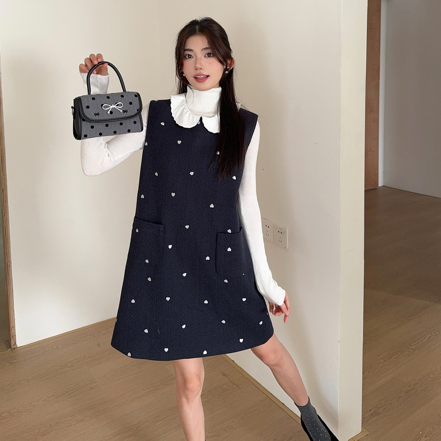 (有现货)两件套小香风毛呢两件套爱心A背心连衣裙B280-P165-K205,女装连衣裙,浙宝280