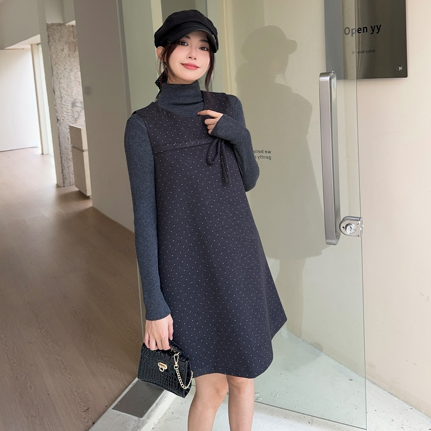 风大蝴蝶结两件套波点连衣裙背心连衣裙8081-B280-P145-K195,女装连衣裙,浙宝280