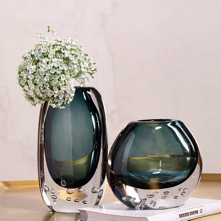 蓝色水晶桌面轻奢风软装玻璃花瓶