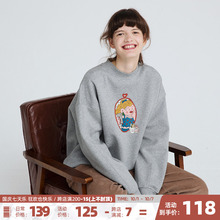 PROD独立设计春秋灰色套头卫衣女圆领趣味印花薄绒半高领宽松外套