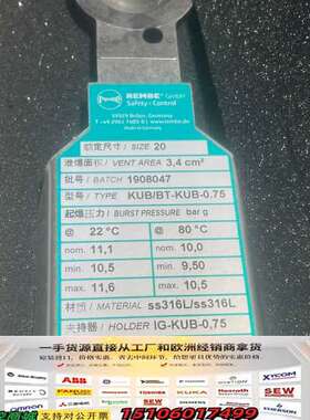 德国REMBE爆破片KUB/BT-KUB-0.75，议价