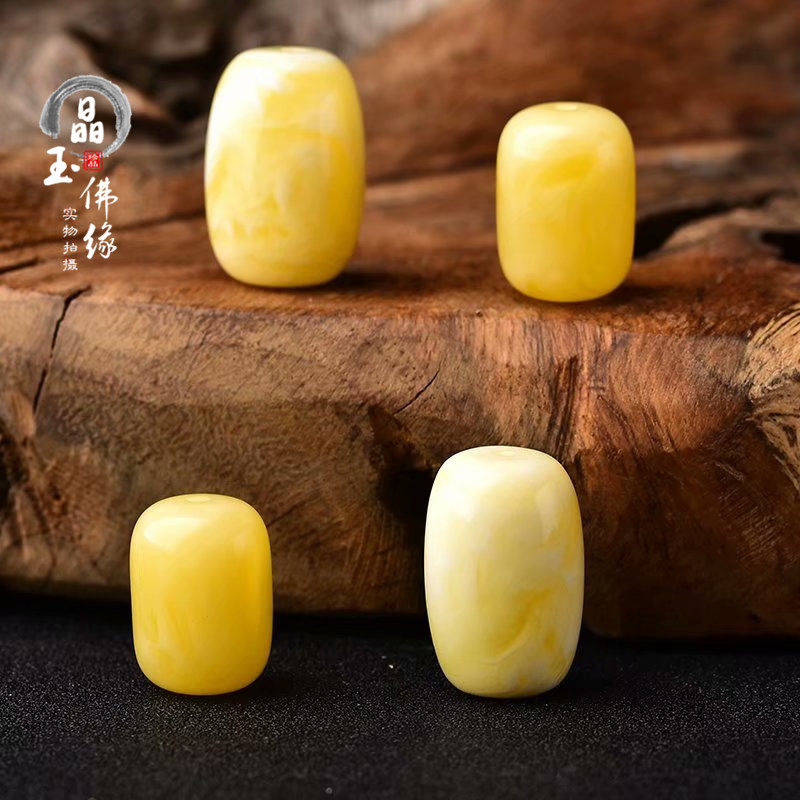 俄罗斯白花蜜蜡桶珠腰珠枣珠锁骨珠配饰鸡油黄白蜜蜡金刚星月菩提