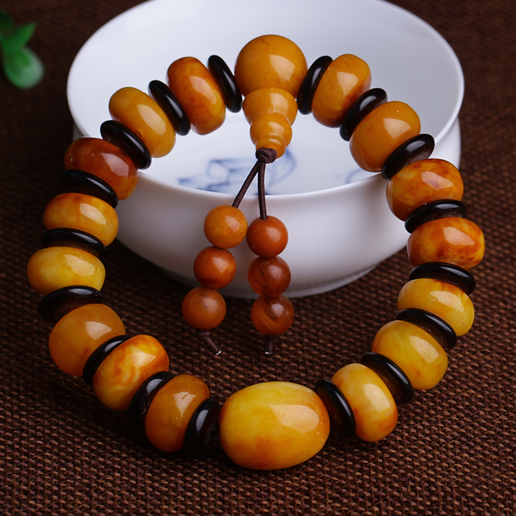 天然波兰琥珀老蜡算盘珠手链 老蜜蜡原矿算盘珠手串送证书