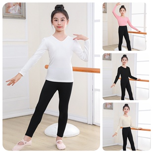 秋季儿童舞蹈练功服女孩短袖舞蹈上衣形体考级分体套装芭裤体操服