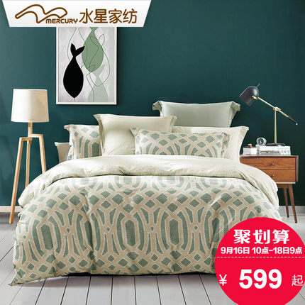水星家纺 全棉磨毛活性印花四件套 欧利西斯纯棉加厚1.8m床上用品