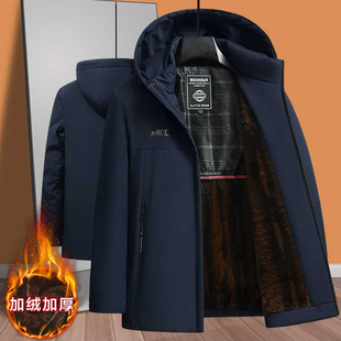 2025新款 男爸爸外套棉服中老年人加绒加厚羽绒棉衣棉袄 派克服冬装