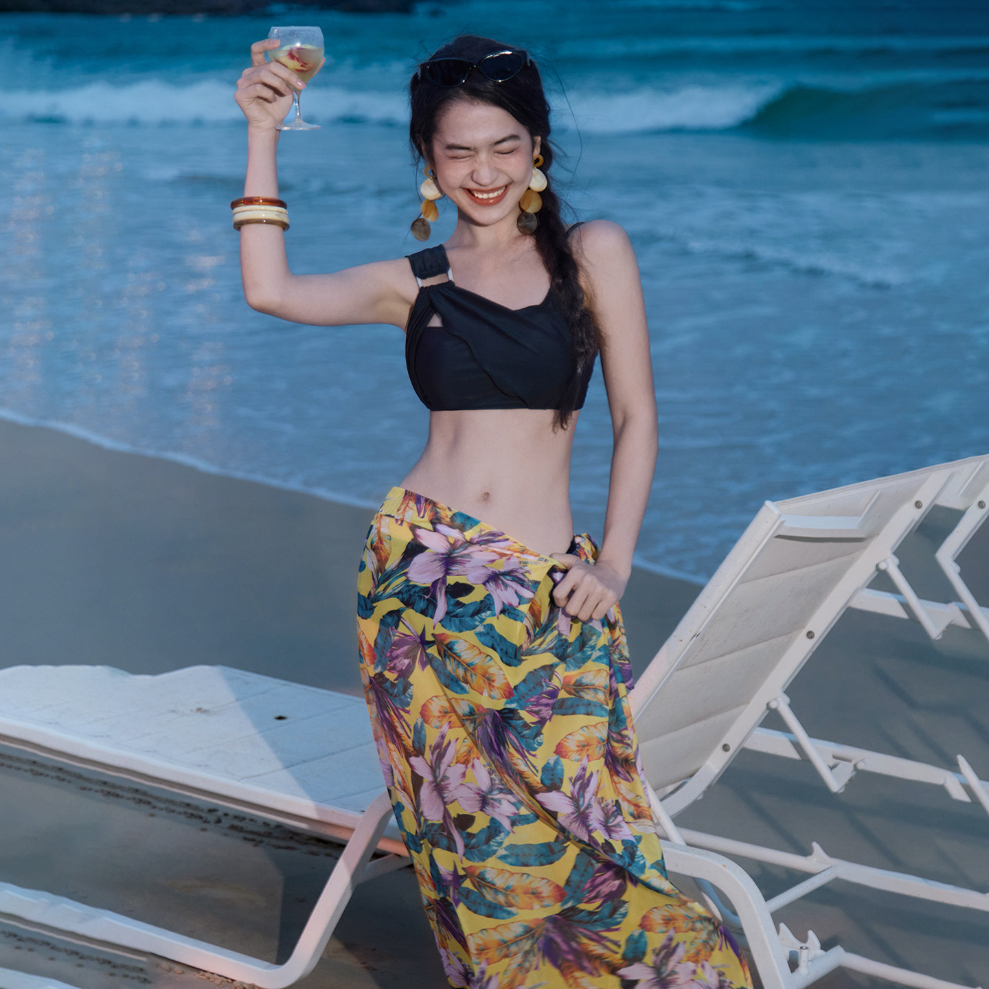 三奇分体泳衣女2025新款海边度假泡温泉性感比基尼围纱三件套泳装