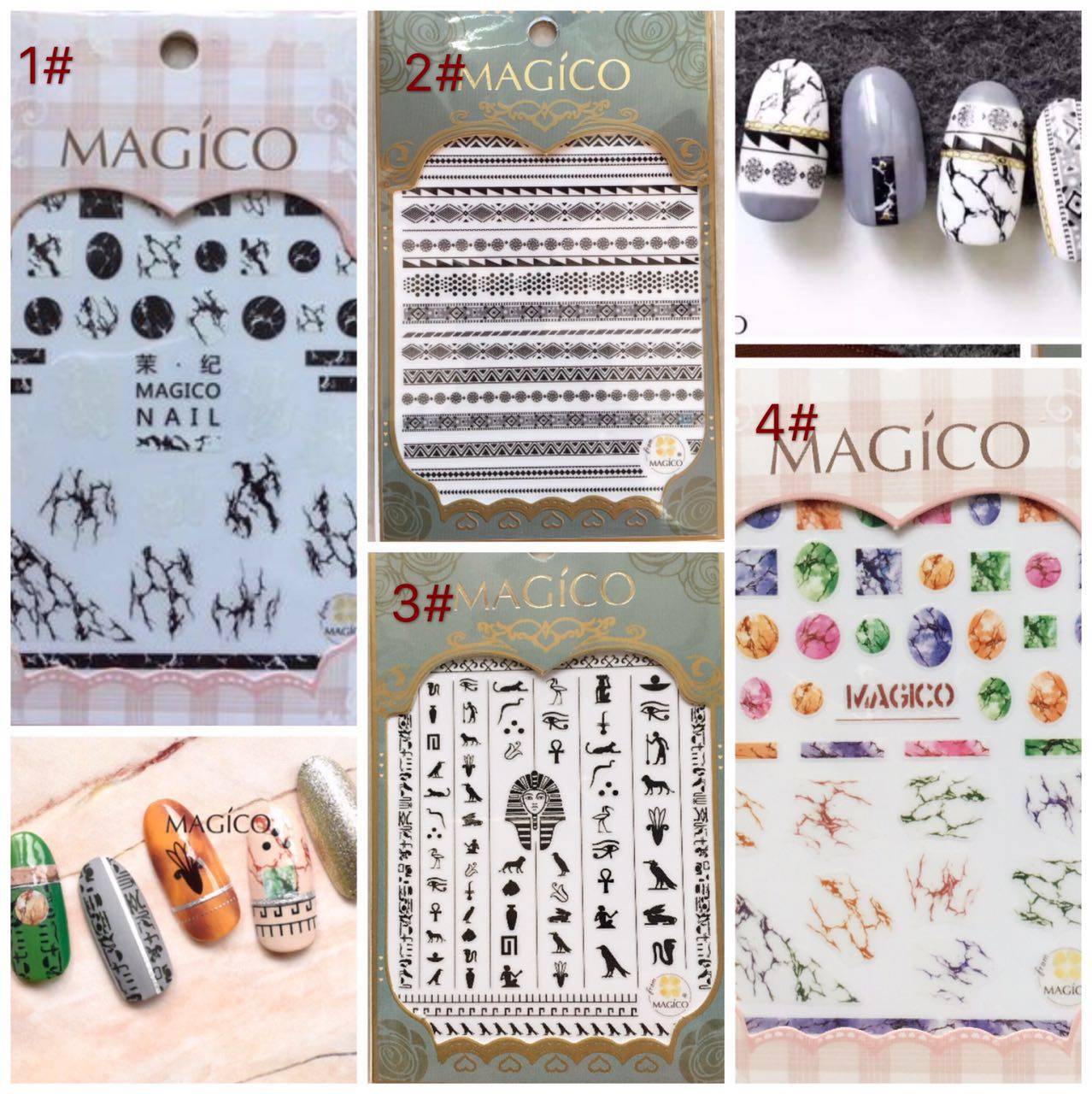 magico茉纪品牌背胶贴纸 大理石纹民族风个性黑色条纹古埃及符号