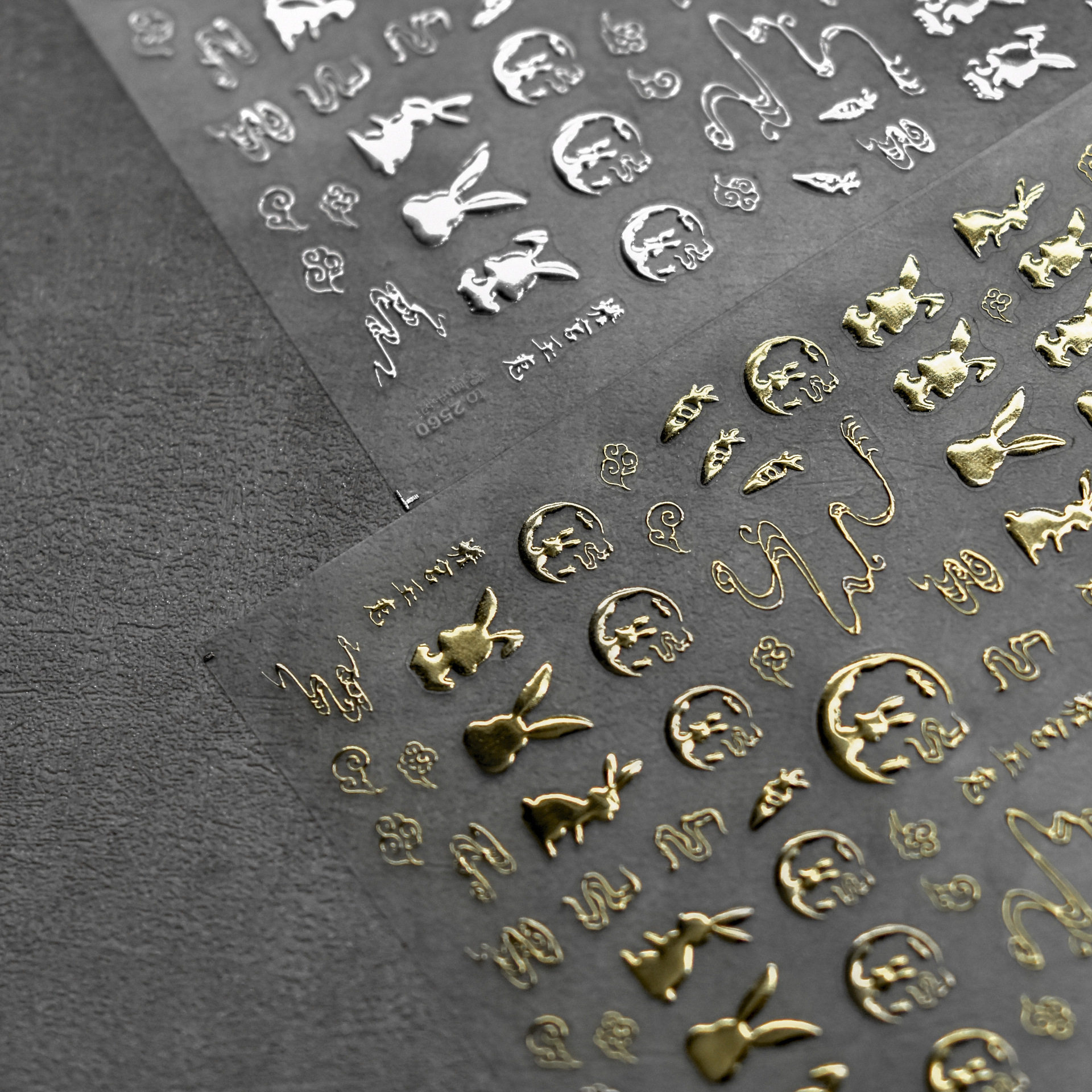 新工艺tomoni带背胶美甲贴纸 新烫金烫银兔子蟾宫玉兔云纹月亮