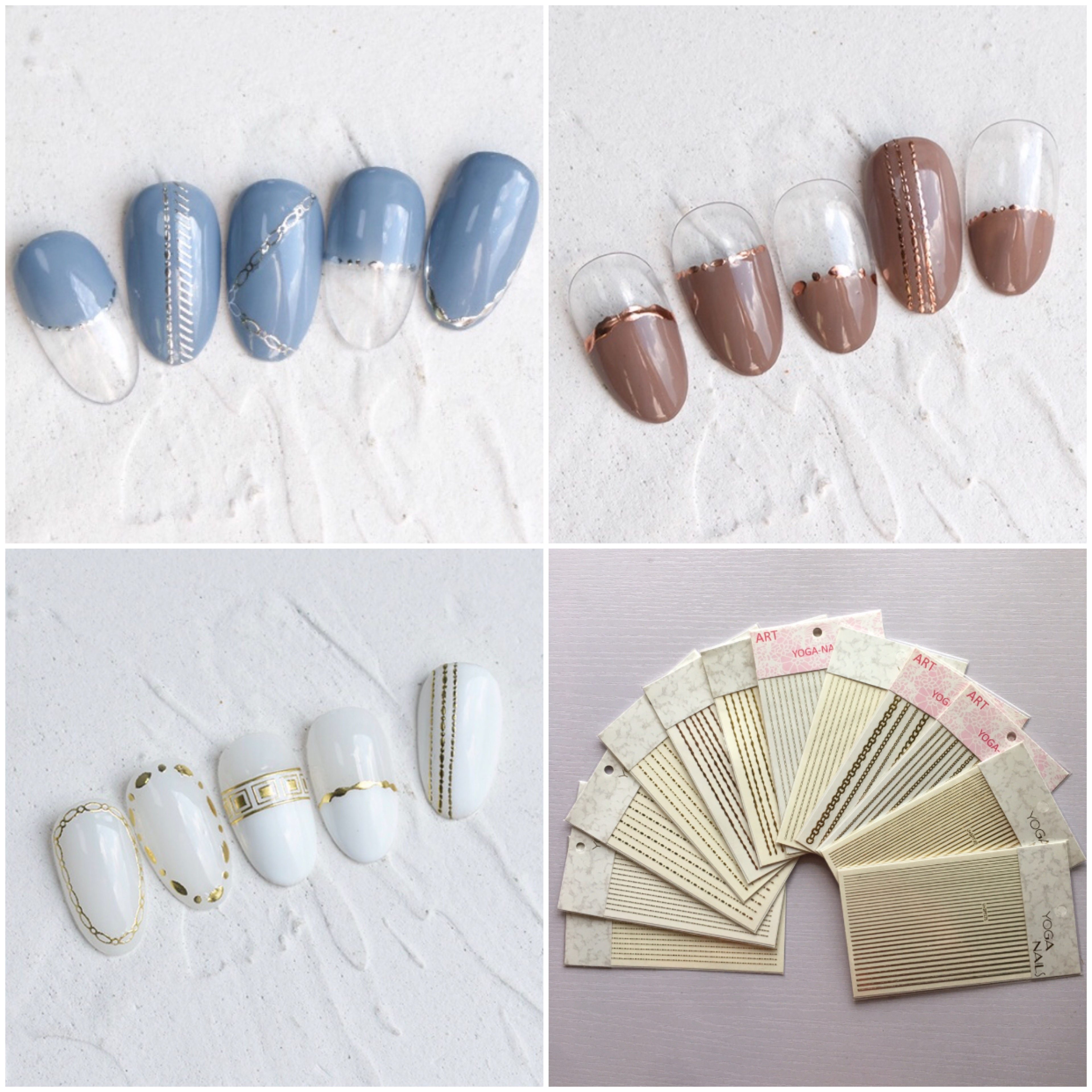 带背胶美甲贴纸 u 指甲贴画 金银玫瑰金粗细线条链条马眼点点线段