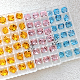 【施】正 品奥钻华子4480透底公主方浅粉223海蓝葵黄美甲耳钉方钻